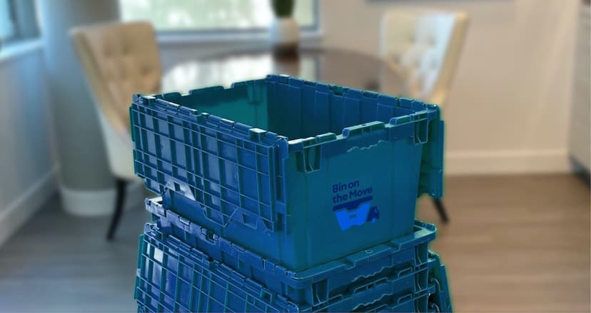 Bin on the Move reusable moving bins stacked and ready for delivery